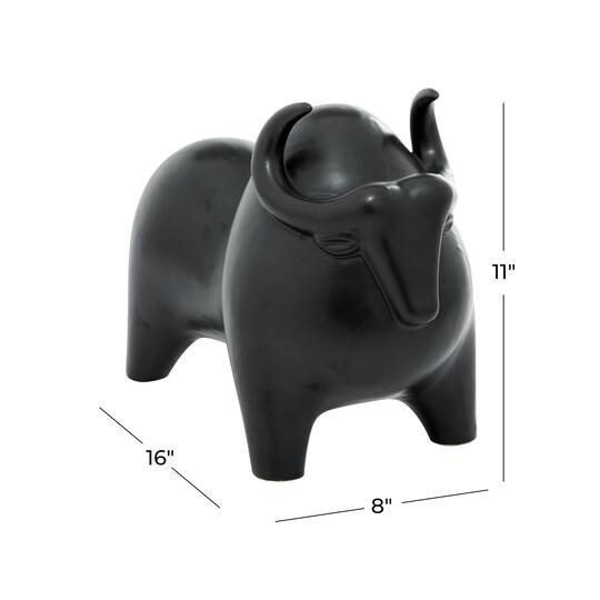 Black Porcelain Contemporary Buffalo Sculpture, 11" x 8" x 16"